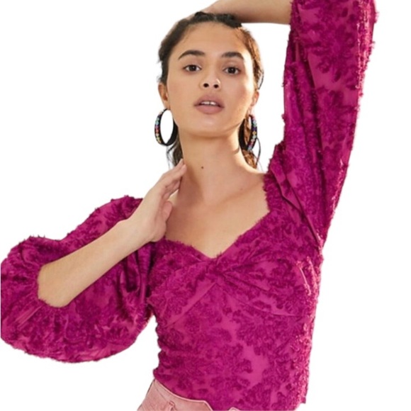 Anthropologie Tops - Anthropologie Hutch Raspberry Kenna Medley 3/4 Puff Sleeve Corset Crop Top